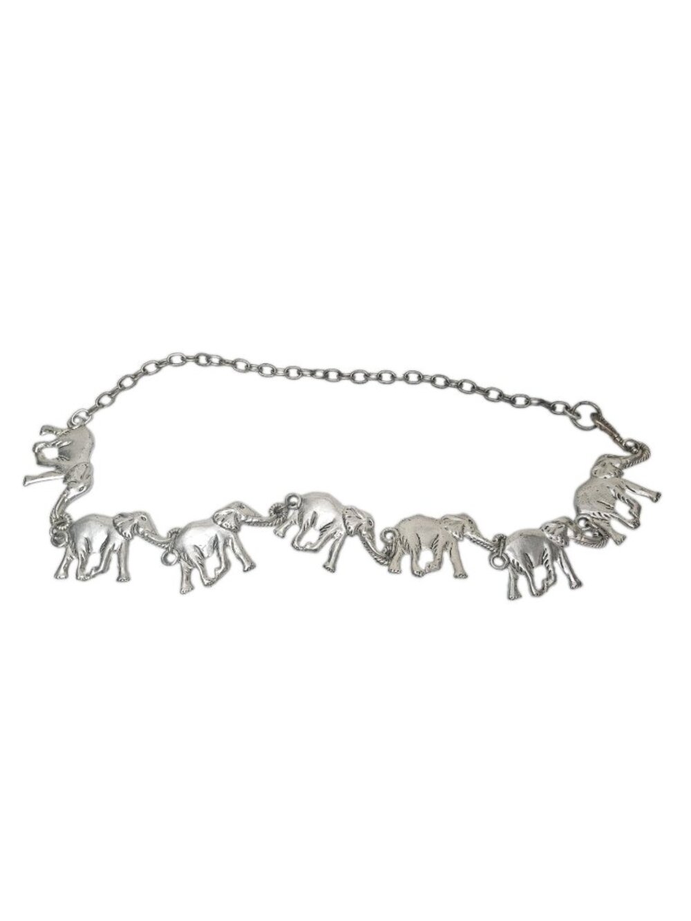 Vintage Style Silver Tone Elephant Chain Belt 48" Statement Boho Safari Jewelry